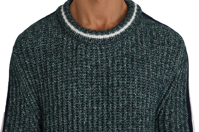 Green Knit Wool Crewneck Pullover Sweater