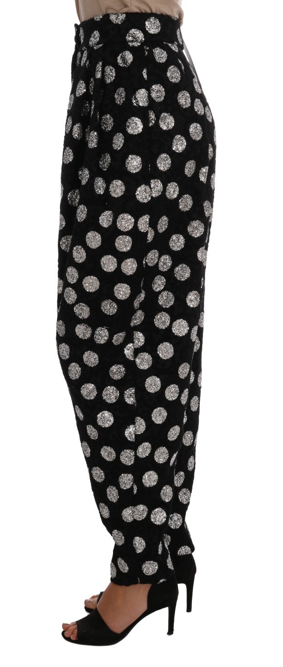 Black Cotton Silver Polka Dot Pants