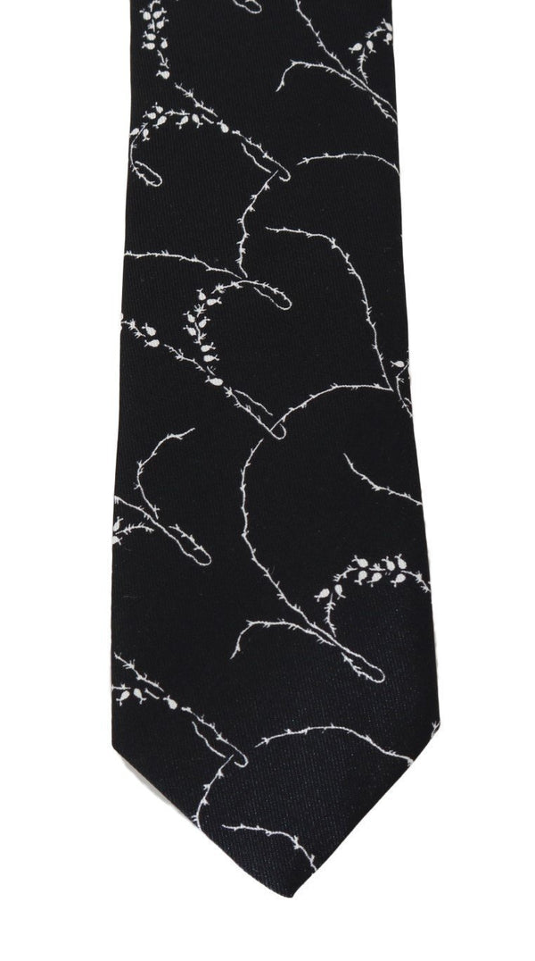 Black Silk Dog-rose Print Tie