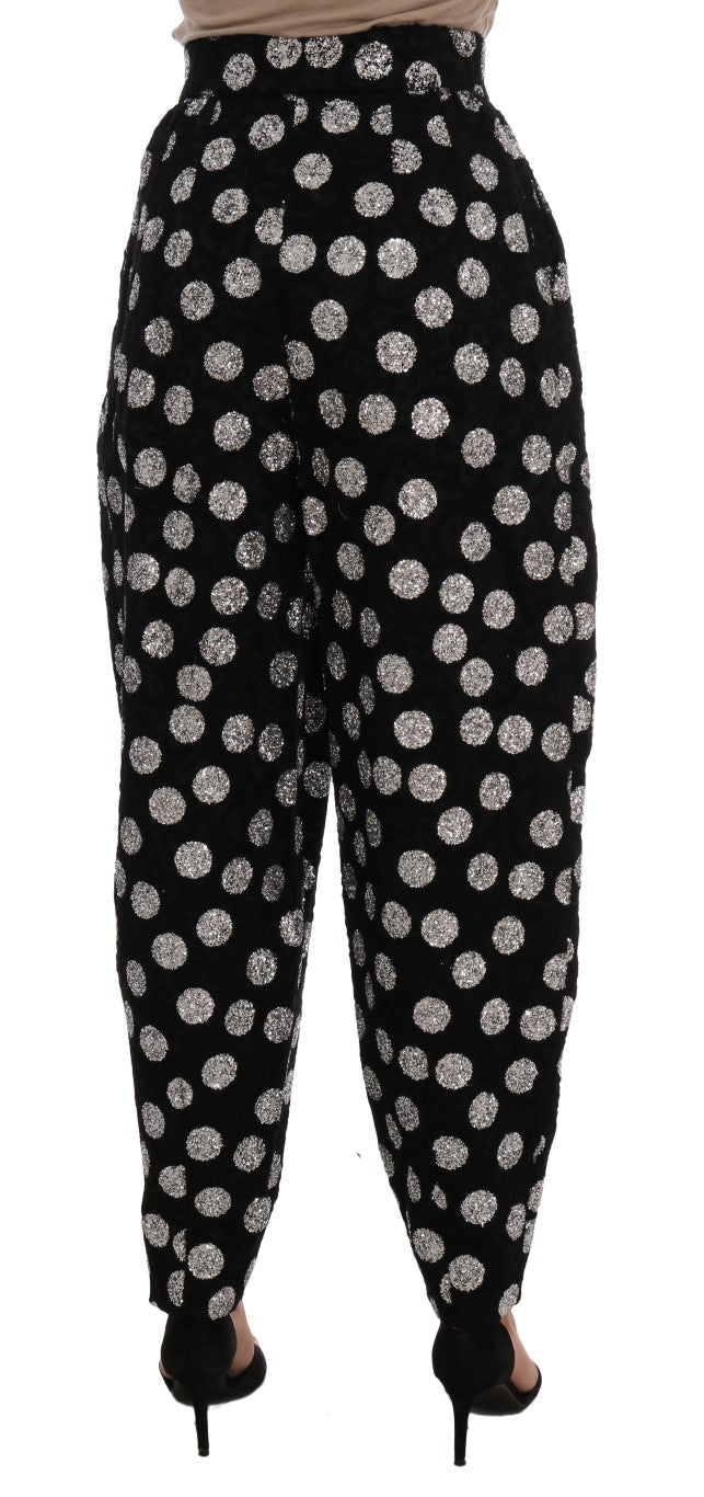 Black Cotton Silver Polka Dot Pants