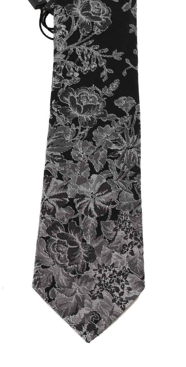 Gray Silk Floral Graphic Print Tie