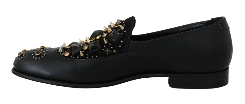 Black Leather Crystal Studded Brogues