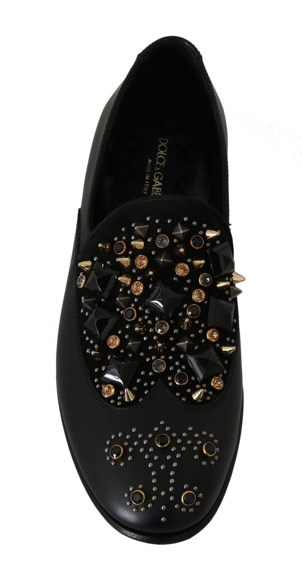 Black Leather Crystal Studded Brogues