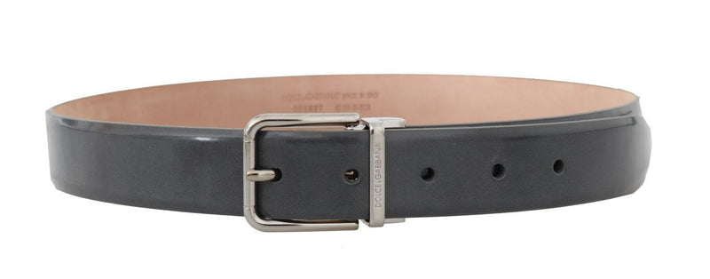 Gray Leather Silver Buckle Belt