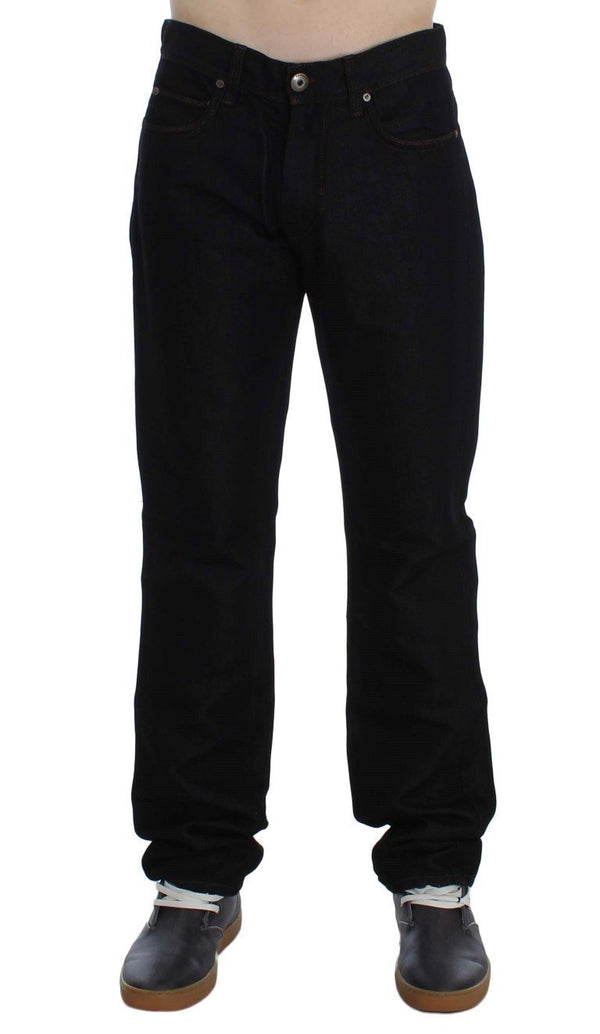 Blue Cotton Silk Denim Straight Fit Jeans