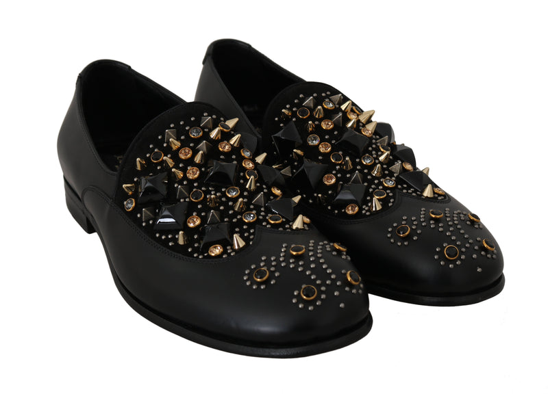 Black Leather Crystal Studded Brogues