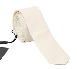 White Silk Patterned Skinny Tie