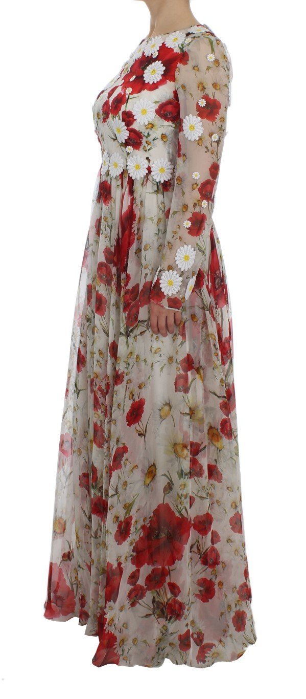 Roses Silk Applique Long Maxi Gown Dress