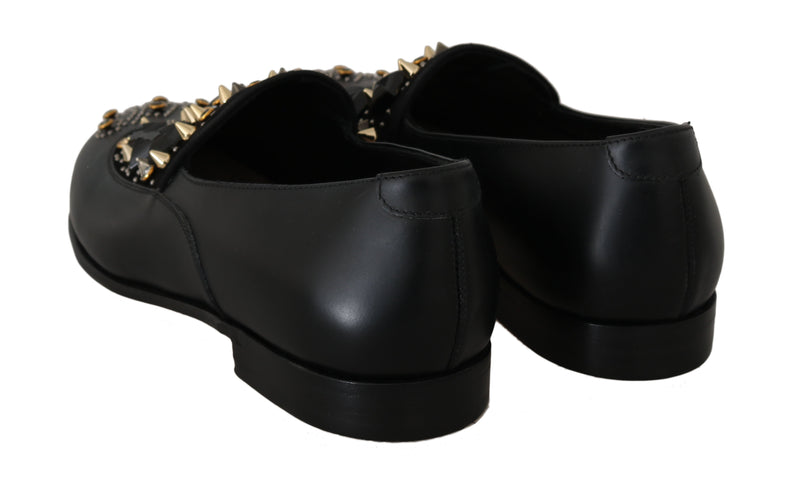 Black Leather Crystal Studded Brogues