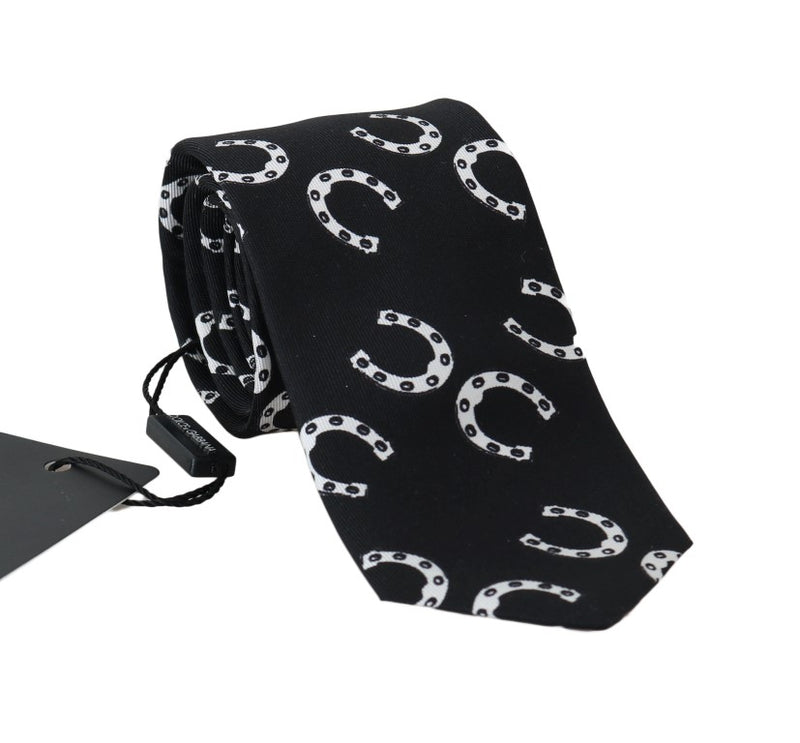 Black Silk Horseshoe Print Classic Tie