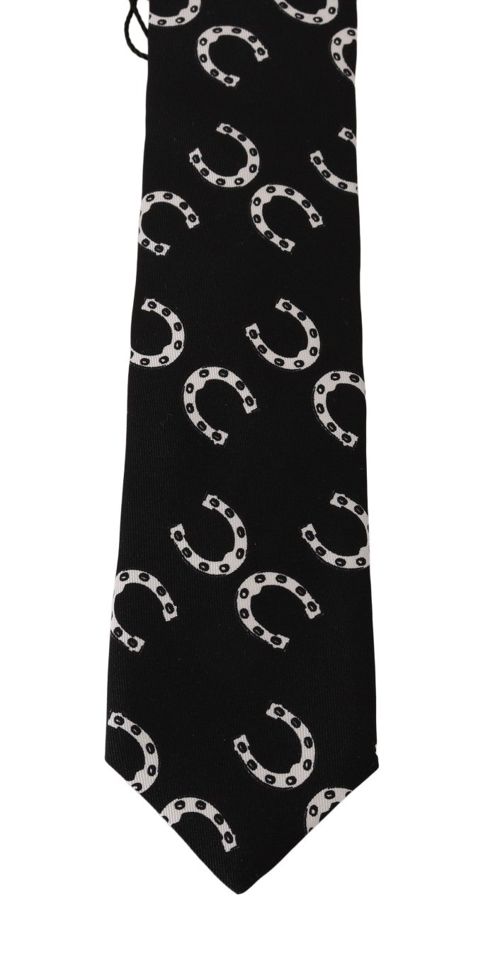 Black Silk Horseshoe Print Classic Tie
