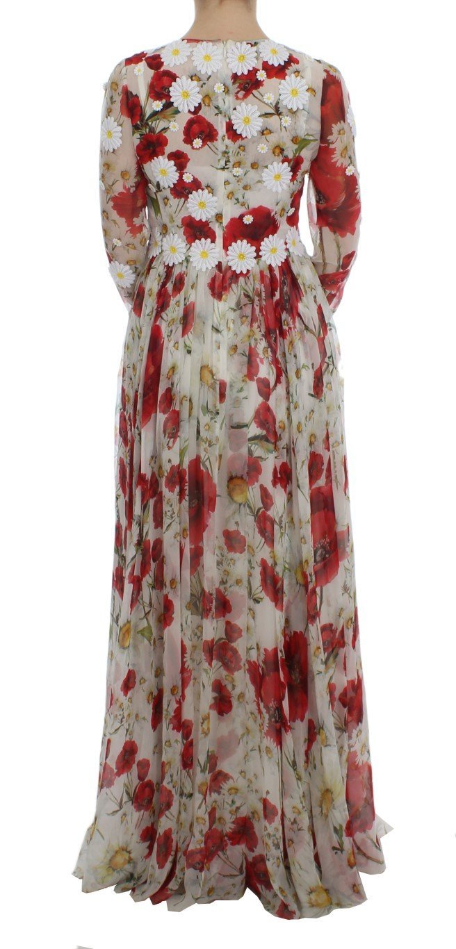 Roses Silk Applique Long Maxi Gown Dress