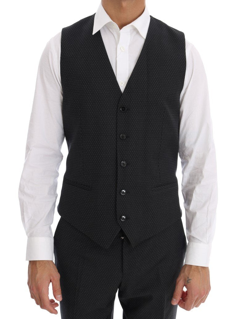Gray Patterned Wool 3 Piece Slim Suit