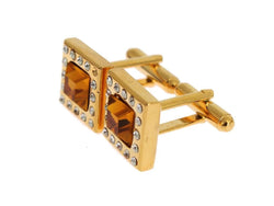 Clear Orange Crystal Gold Brass Cufflinks