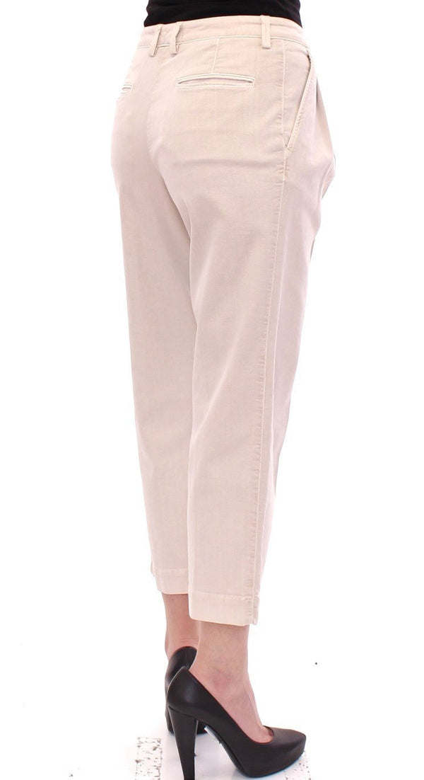 Beige Cotton Cropped Jeans Pants