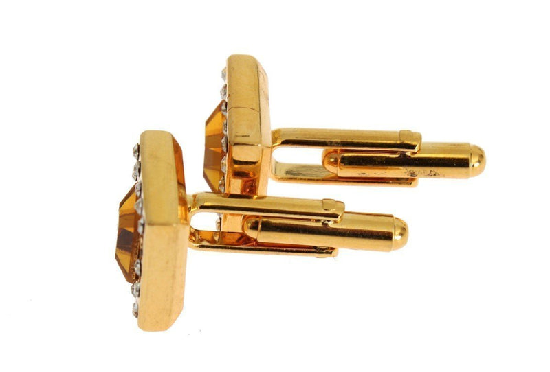 Clear Orange Crystal Gold Brass Cufflinks