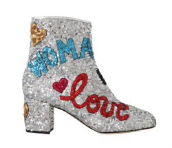 Silver Sequin Love Heart Ankle Boots