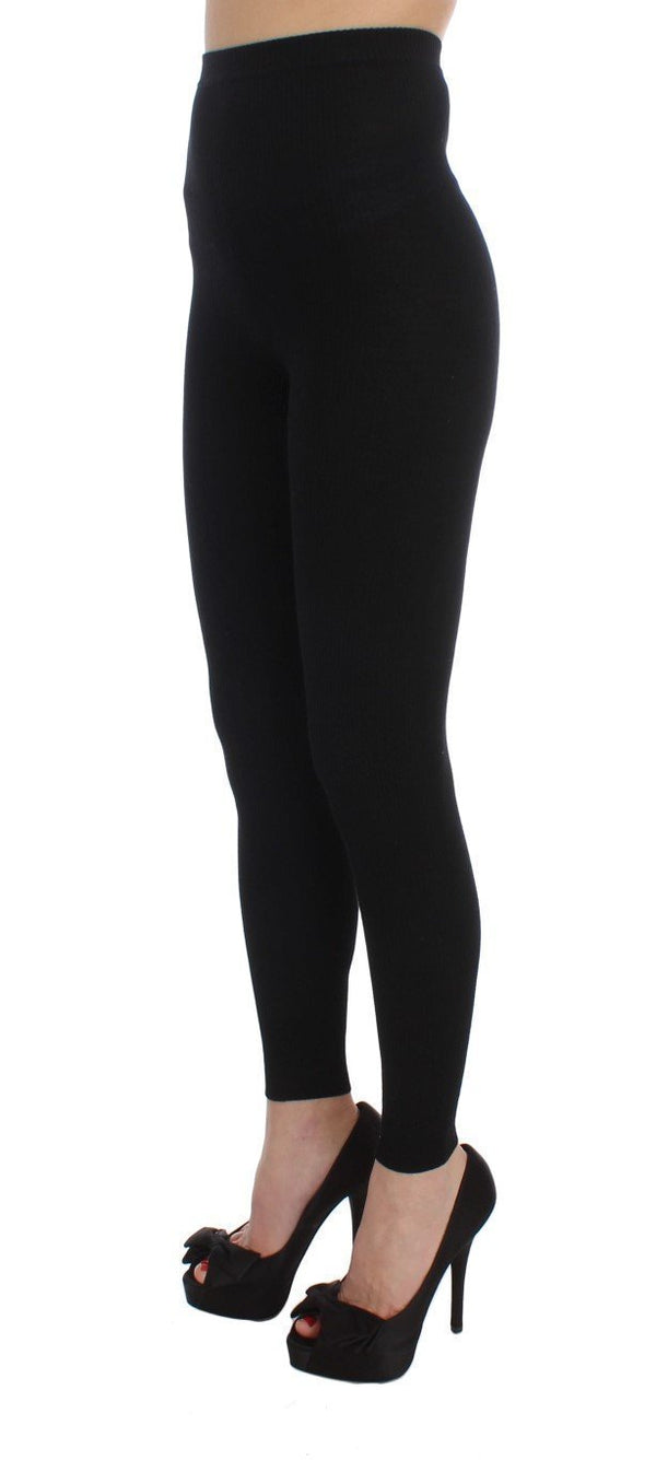 Black Wool Stretch Tights Pants