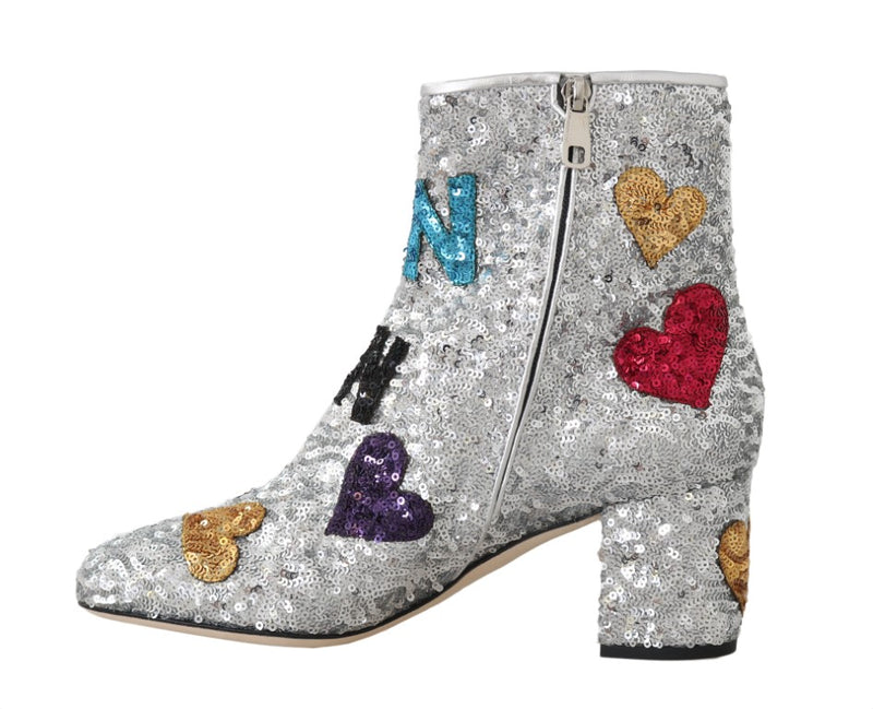 Silver Sequin Love Heart Ankle Boots