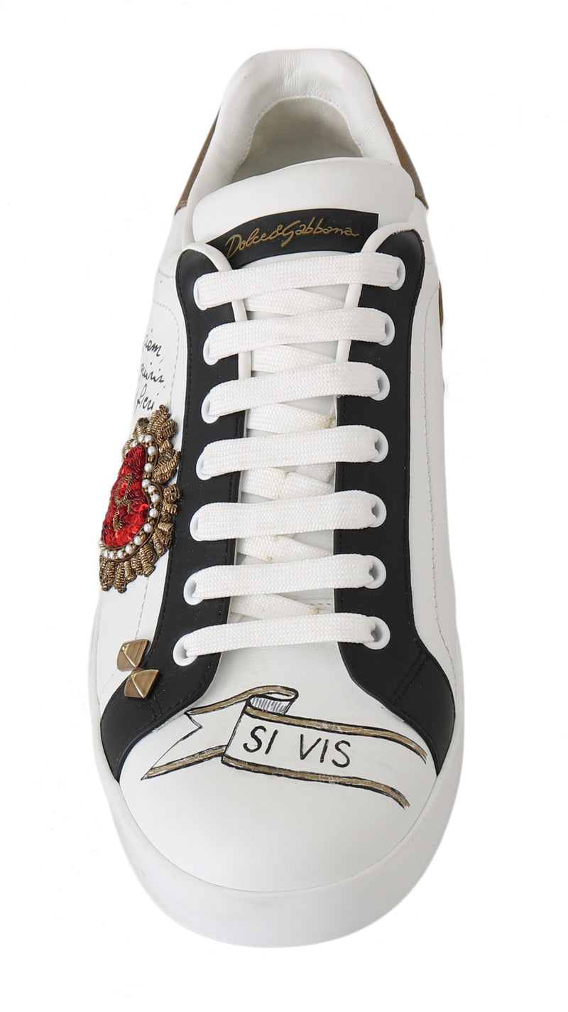 White Leather Heart San Michele Sneakers