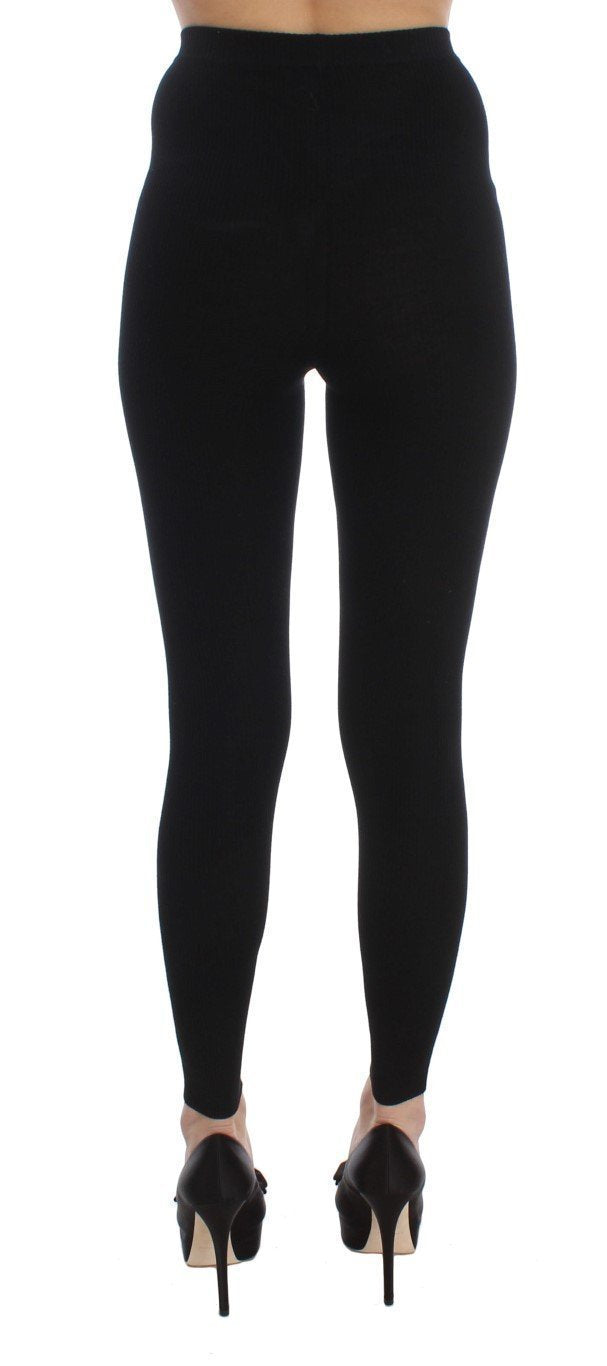 Black Wool Stretch Tights Pants