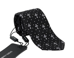 Black Silk White Cross Print Tie