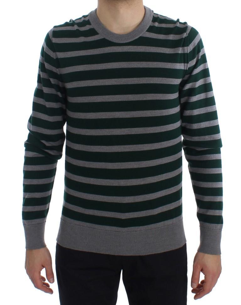 Green Gray Striped Wool Pullover Sweater