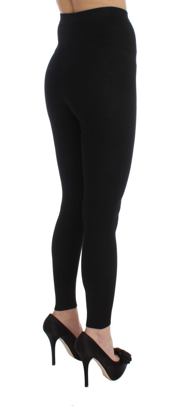 Black Wool Stretch Tights Pants