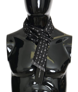 Black Silk White Cross Print Scarf