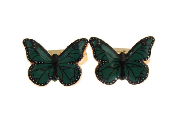 Green Butterfly Gold Brass Cufflinks