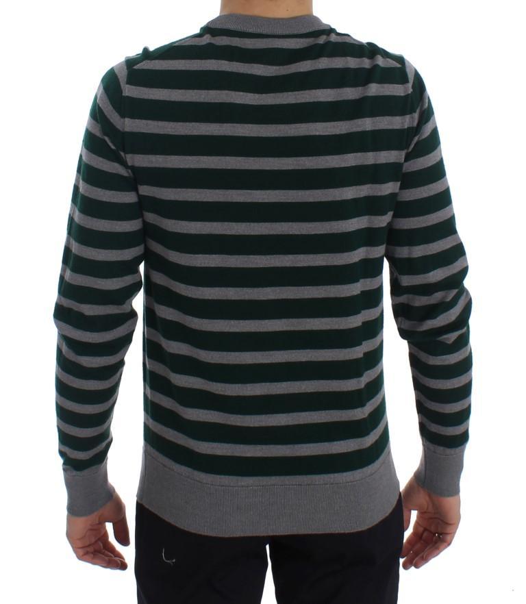 Green Gray Striped Wool Pullover Sweater