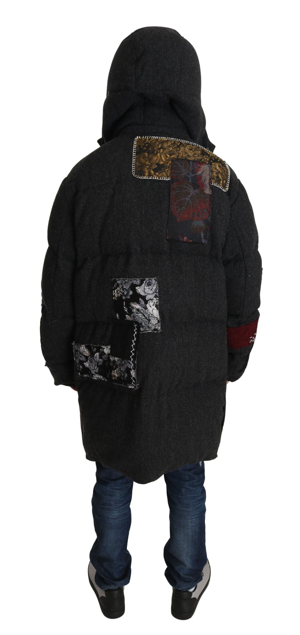 Gray Wool Floral Brocade Royal King Puffer Coat