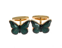 Green Butterfly Gold Brass Cufflinks