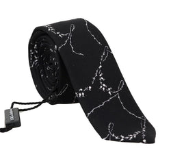 Black Silk Dog-rose Print Slim Tie