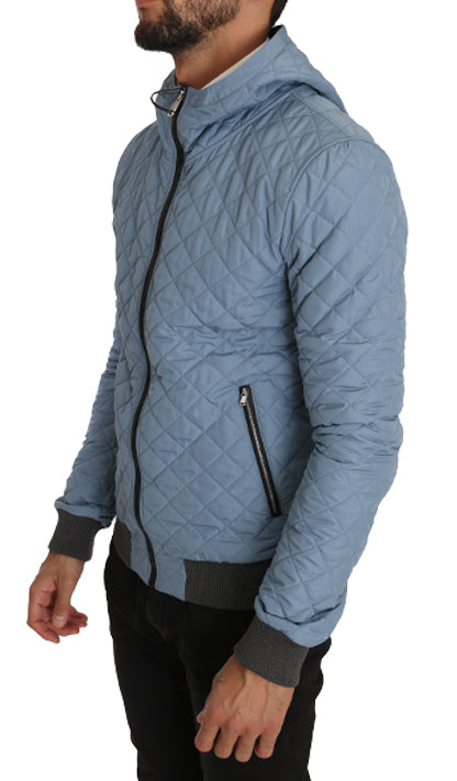 Blue Gold Zipper Logo Bomber Jacket
