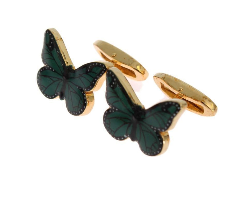 Green Butterfly Gold Brass Cufflinks