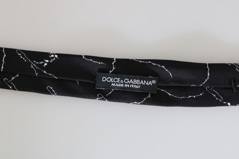 Black Silk Dog-rose Print Slim Tie
