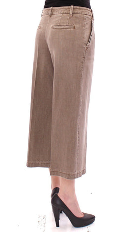 Brown Cotton Cropped Jeans Pants