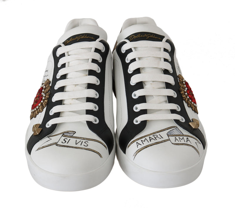 White Leather Heart San Michele Sneakers