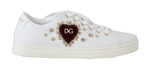 White Leather Gold Red Heart Sneakers