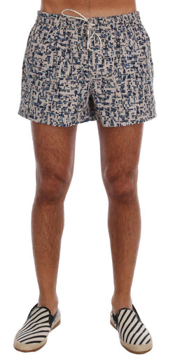 Beige Blue Print Beachwear Shorts