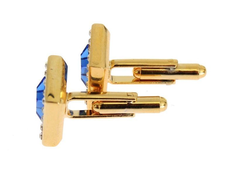 Clear Blue Crystal Gold Brass Cufflinks