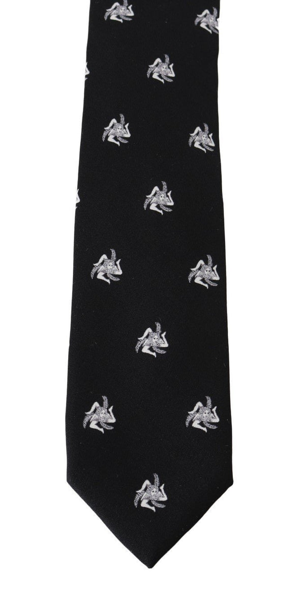 Black Silk Trinacria Print Classic Tie