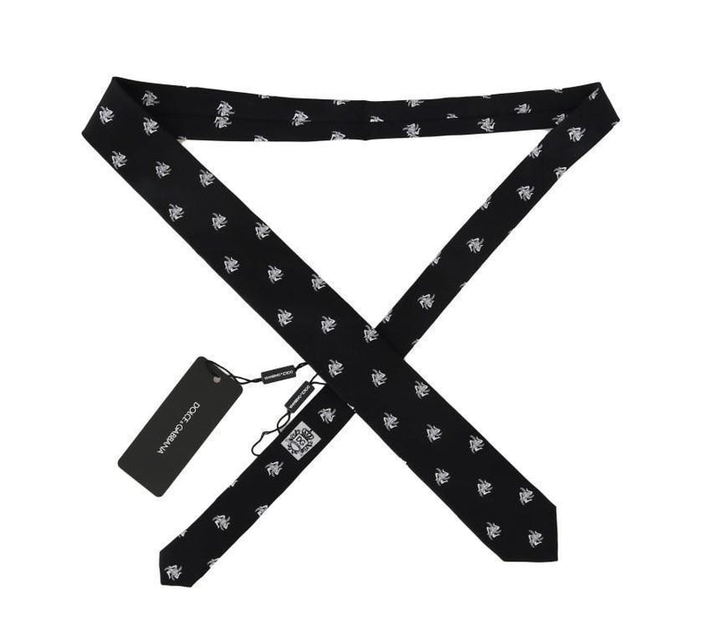 Black Silk Trinacria Print Classic Tie