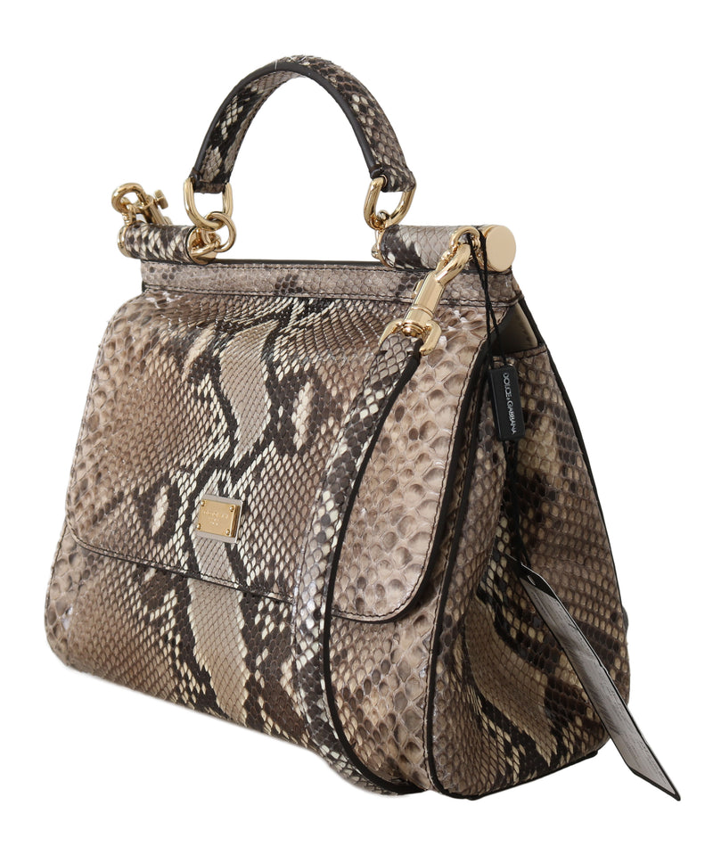Brown MISS SICILY Python Snakeskin Hand Shoulder Bag