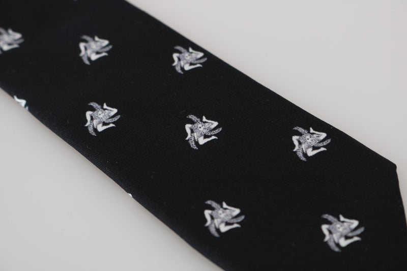 Black Silk Trinacria Print Classic Tie