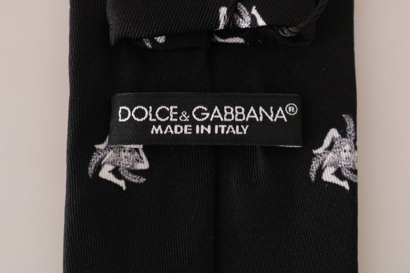 Black Silk Trinacria Print Classic Tie