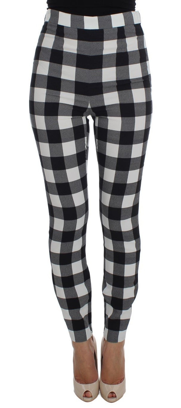 Black White Check Slim Fit Tights Pants