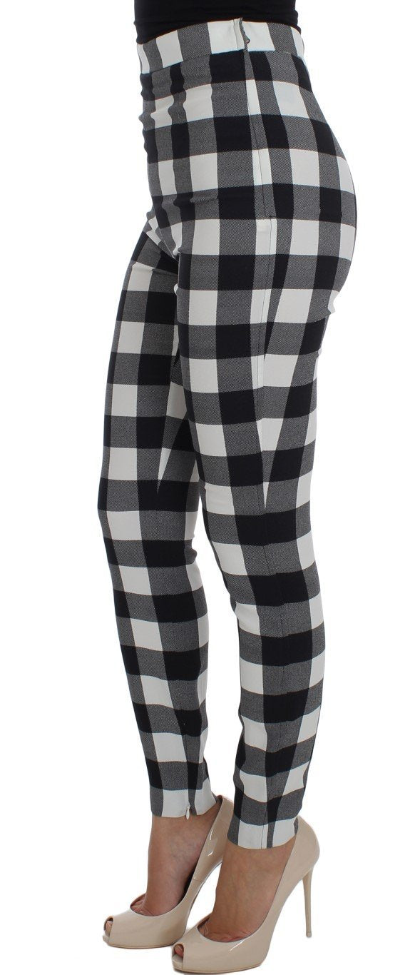 Black White Check Slim Fit Tights Pants