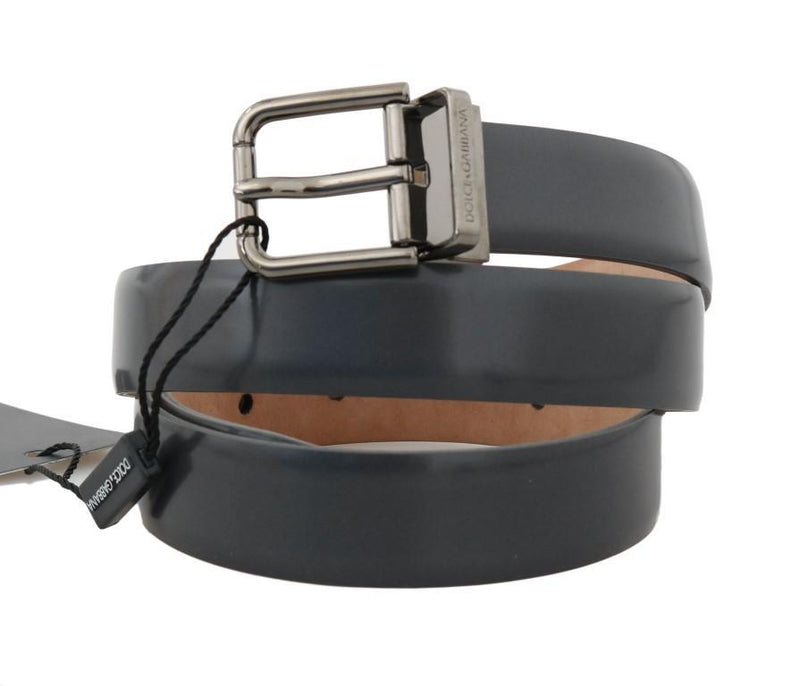 Gray Leather Silver Buckle Belt